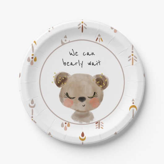 We kunnen Borden Teddy Bear Baby shower afwachten. Papieren Bordje (Voorkant)