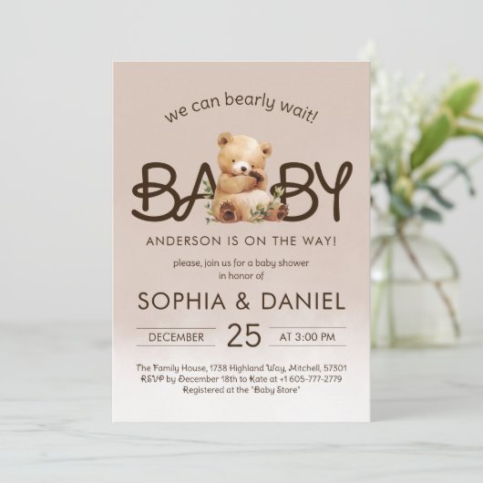 We kunnen de uitnodiging tot Baby shower afwachten (Staand voorkant)