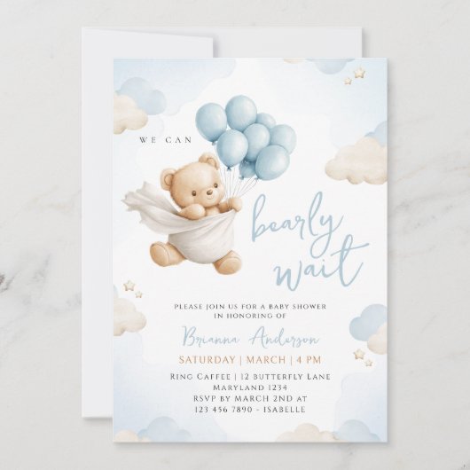 We kunnen de uitnodiging voor blauw Baby shower af (Voorkant)