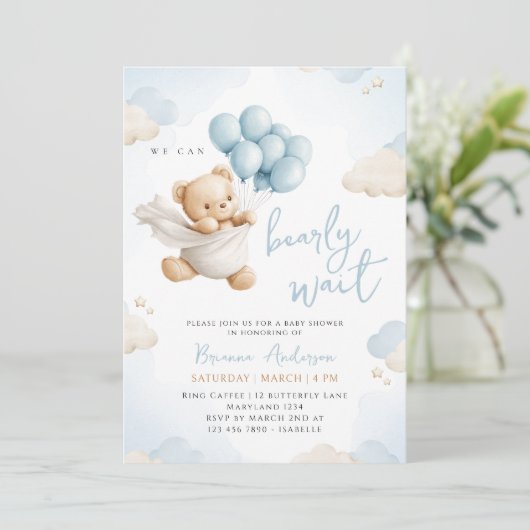 We kunnen de uitnodiging voor blauw Baby shower af (Staand voorkant)