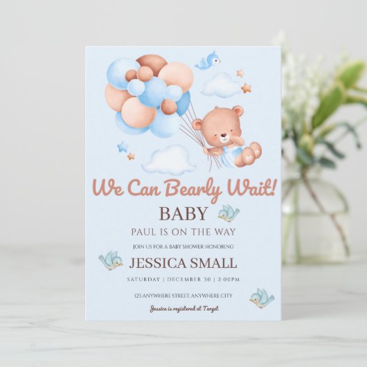 We kunnen de uitnodiging voor blauw Baby shower af (Staand voorkant)