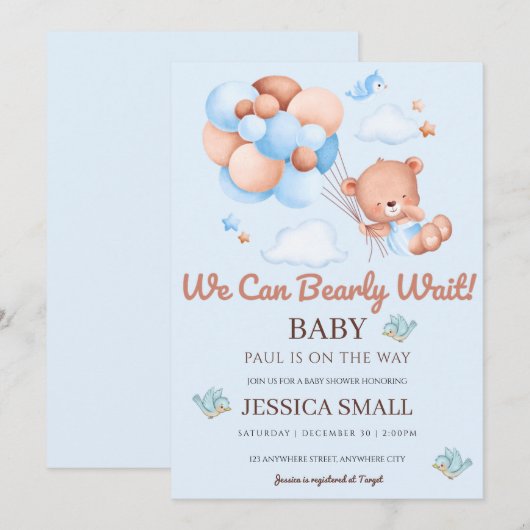 We kunnen de uitnodiging voor blauw Baby shower af (Voorkant / Achterkant)