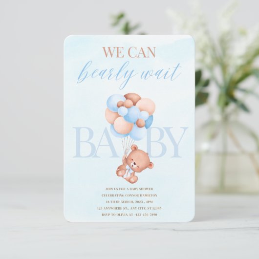 We kunnen gerst wachten Baby shower uitnodigen Kaart (Staand voorkant)