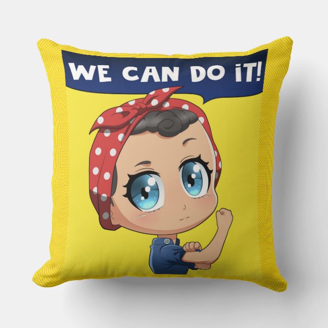 We kunnen het! Anime Rosie de Riveter Chibi Kussen (Voorkant)