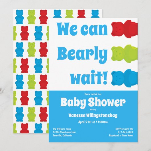 We kunnen het Baby shower blauw Beer afwachten Kaart (Voorkant / Achterkant)