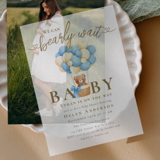 We kunnen het Baby shower van Blue Teddy Bear afwa Vellum Uitnodigingen