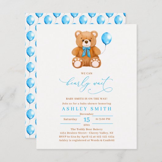 We kunnen het Baby shower van een blauwe ballonjon (Voorkant / Achterkant)