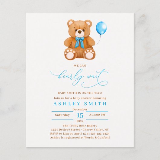 We kunnen het Baby shower van een blauwe ballonjon (Voorkant)