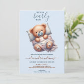 We kunnen het Baby shower van een jongen afwachten Kaart (Staand voorkant)