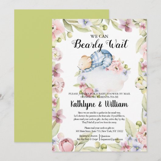 We kunnen het Baby shower van het Beer per post af Kaart (Voorkant / Achterkant)