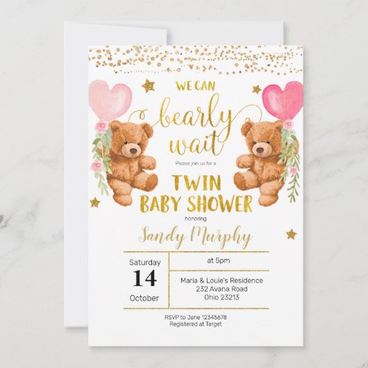 We kunnen het Baby shower van twee meisjes afwacht Kaart (Voorkant)