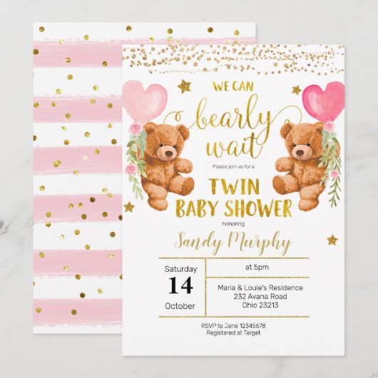 We kunnen het Baby shower van twee meisjes afwacht Kaart (Voorkant / Achterkant)