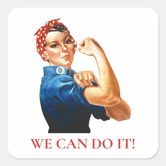 We kunnen het doen Rosie Riveter Women Power WWII Vierkante Sticker (Voorkant)