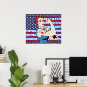 "We kunnen het" Patriottisch Vrouw Poster met vlag (Thuiskantoor)