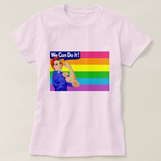 WE KUNNEN HET! ROSIE DE RIVETER EN GAY PRIDE T-SHIRT (Design voorkant)