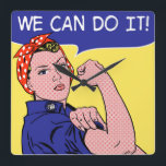 We kunnen het! Rosie de Riveter Pop Art Remix Vierkante Klok<br><div class="desc">Rosie the Riveter meets her match in a funky Licsteinien Ben-Day Dots-inspired remix. Roy Lichtenstein is best known for his dotted,  — filled comics featuring beautiful ladies in distress. This lady is FAR from being in distress,  though. Rosie is de ultimate symbol of GIRL POWER!</div>