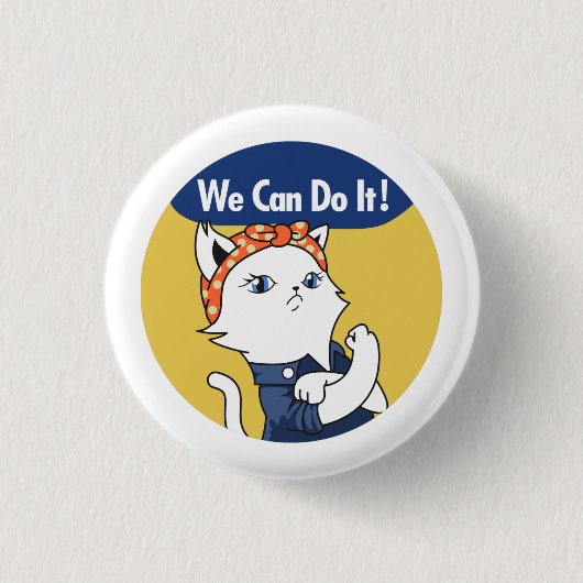 We kunnen het! White Cat Rosie de Riveter Button (Voorkant)