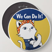 We kunnen het! White Cat Rosie de Riveter Button (Voorkant /achterkant)