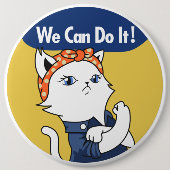 We kunnen het! White Cat Rosie de Riveter Button (Voorkant)