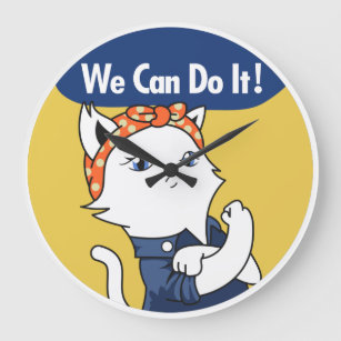 We kunnen het! White Cat Rosie de Riveter Grote Klok