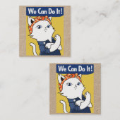 We kunnen het! White Cat Rosie de Riveter Square B Vierkante Visitekaartje (Voorkant / Achterkant)