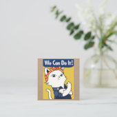 We kunnen het! White Cat Rosie de Riveter Square B Vierkante Visitekaartje (Staand voorkant)