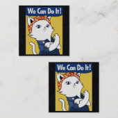 We kunnen het! White Cat Rosie de Riveter Square B Vierkante Visitekaartje (Voorkant / Achterkant)