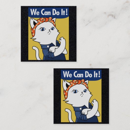 We kunnen het! White Cat Rosie de Riveter Square B Vierkante Visitekaartje (Voorkant / Achterkant)