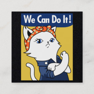 We kunnen het! White Cat Rosie de Riveter Square B Vierkante Visitekaartje