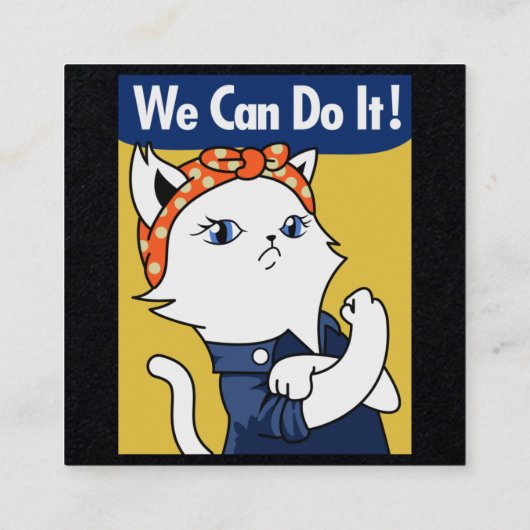 We kunnen het! White Cat Rosie de Riveter Square B Vierkante Visitekaartje (Achterkant)
