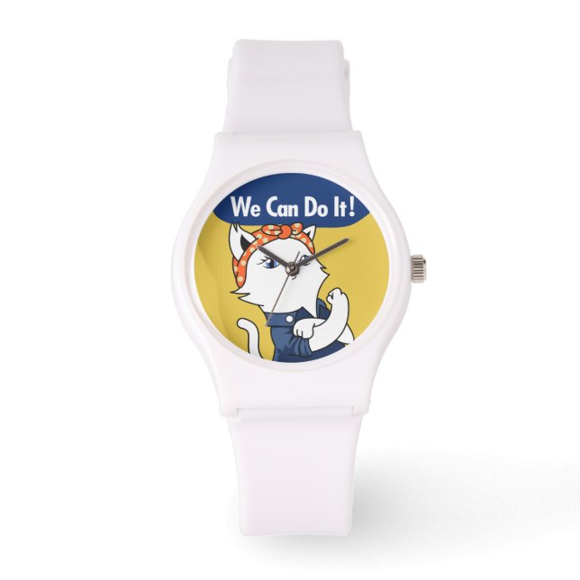 We kunnen het! White Cat Rosie de Riveter Watch Horloge (Voorkant)