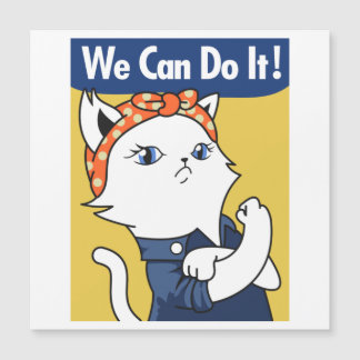 We kunnen het! Witte kat Rosie the Riveter