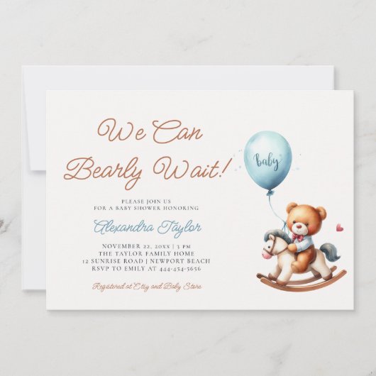 We kunnen moeilijk wachten schommelend paard baby  kaart (Voorkant)