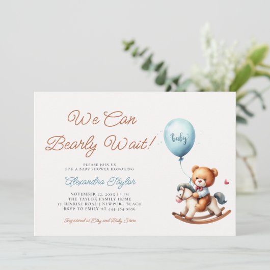 We kunnen moeilijk wachten schommelend paard baby  kaart (Staand voorkant)