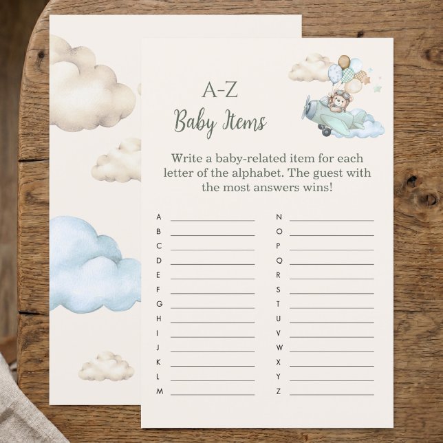 We kunnen nauwelijks wachten AZ Alfabet Baby Showe (A to Z Baby Items Game Bearly Wait Airplane Boy)