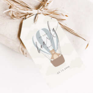 We kunnen nauwelijks wachten   Baby Boy Blauwe Bal Cadeaulabel