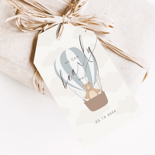 We kunnen nauwelijks wachten | Baby Boy Blauwe Bal Cadeaulabel