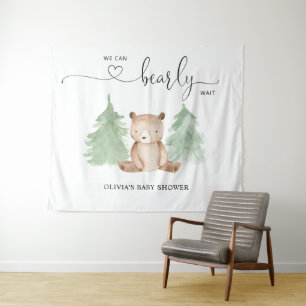 We kunnen nauwelijks wachten baby shower wandkleed