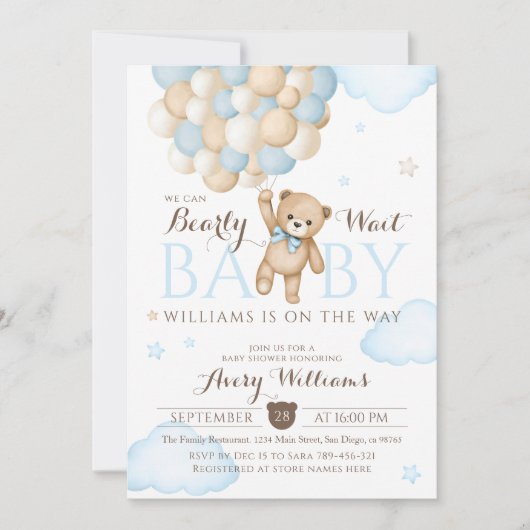We kunnen nauwelijks wachten ballon Beer baby boy  Kaart (Voorkant)