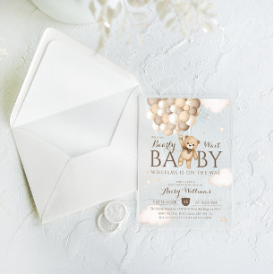 We kunnen nauwelijks wachten ballon Beer Baby show Acryl Uitnodigingen