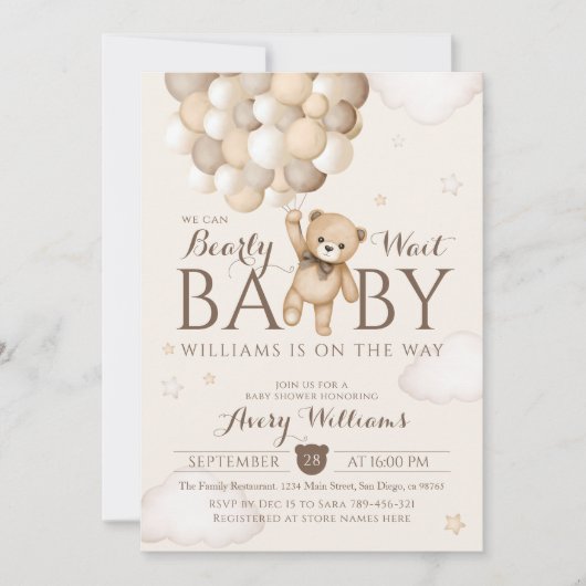 We kunnen nauwelijks wachten ballon Beer Baby show Kaart (Voorkant)