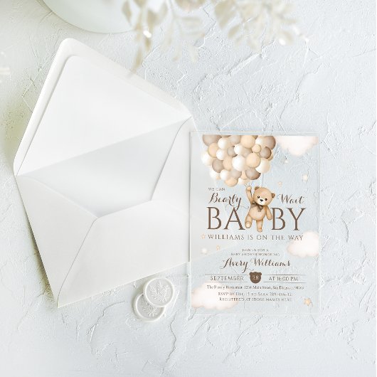 We kunnen nauwelijks wachten ballon Beer Babyshowe Acryl Uitnodigingen