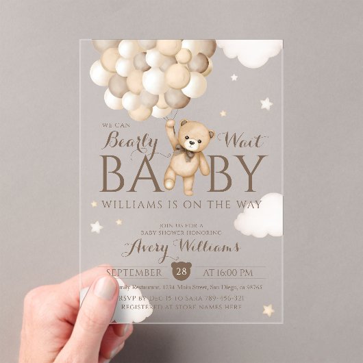 We kunnen nauwelijks wachten ballon Beer Babyshowe Acryl Uitnodigingen (Insitu (Draagbaar))