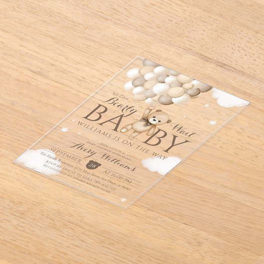 We kunnen nauwelijks wachten ballon Beer Babyshowe Acryl Uitnodigingen (Laagn)