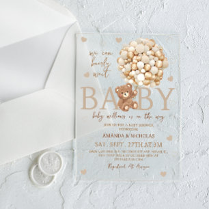 We kunnen nauwelijks wachten Beer Baby Shower Acryl Uitnodigingen