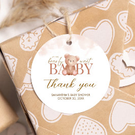 We kunnen nauwelijks wachten Beer Baby shower rond Bedankjes Labels