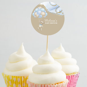 We kunnen nauwelijks wachten blauwe ballon cupcake ronde sticker