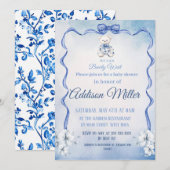 We kunnen nauwelijks wachten, Blue & White Elegant Kaart (Voorkant / Achterkant)