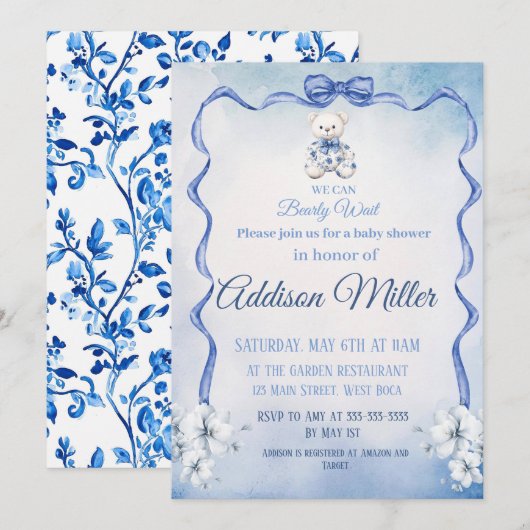 We kunnen nauwelijks wachten, Blue & White Elegant Kaart (Voorkant / Achterkant)