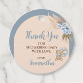 We kunnen nauwelijks wachten Boy Baby shower Round Bedankjes Labels (Voorkant)